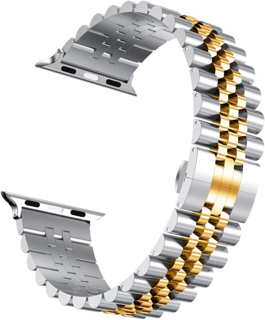 Elevate Your Style with Our Adjustable Stainless Steel Apple Watch Bands - Compatible with Series 11/10/9/8/7/6/5/4/3/2/1 in Silver and Gold