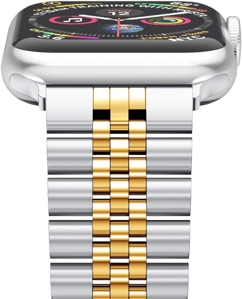 Elevate Your Style with Our Adjustable Stainless Steel Apple Watch Bands - Compatible with Series 11/10/9/8/7/6/5/4/3/2/1 in Silver and Gold