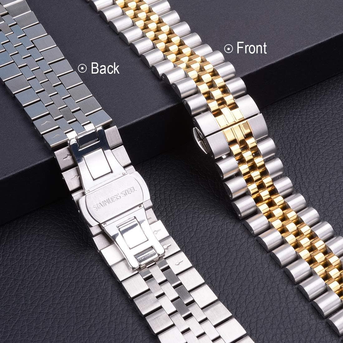Elevate Your Style with Our Adjustable Stainless Steel Apple Watch Bands - Compatible with Series 11/10/9/8/7/6/5/4/3/2/1 in Silver and Gold