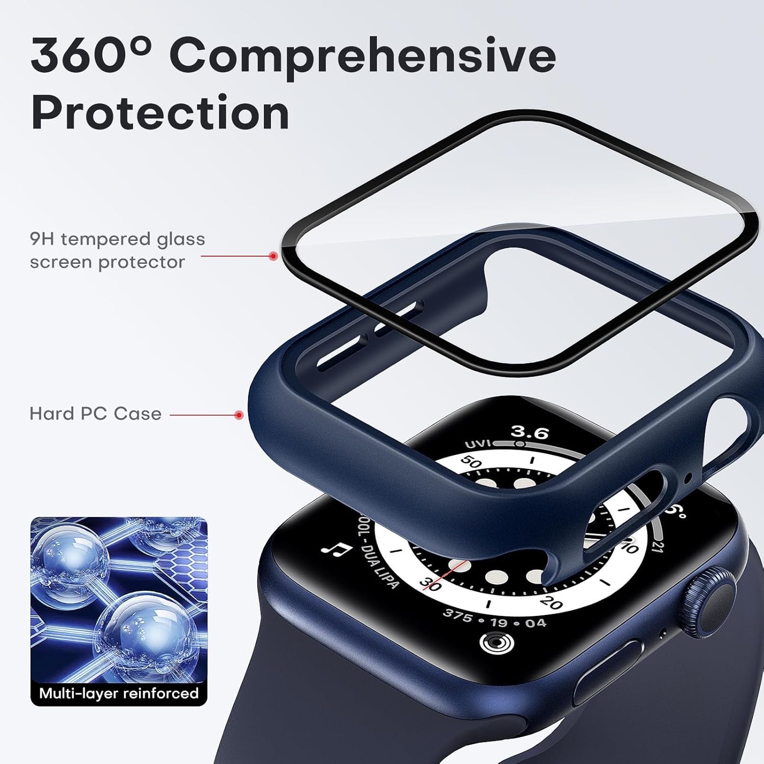 Ultimate 2 Pack Hard Case for Apple Watch SE/Series 4/5/6 - Includes Durable Tempered Glass Screen Protector - Scratch Resistant Slim Cover in Stylish Blue