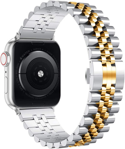 Elevate Your Style with Our Adjustable Stainless Steel Apple Watch Bands - Compatible with Series 11/10/9/8/7/6/5/4/3/2/1 in Silver and Gold