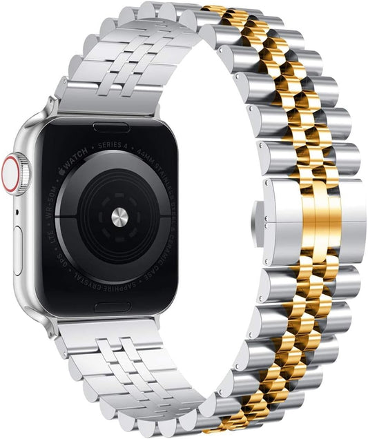 Elevate Your Style with Our Adjustable Stainless Steel Apple Watch Bands - Compatible with Series 11/10/9/8/7/6/5/4/3/2/1 in Silver and Gold